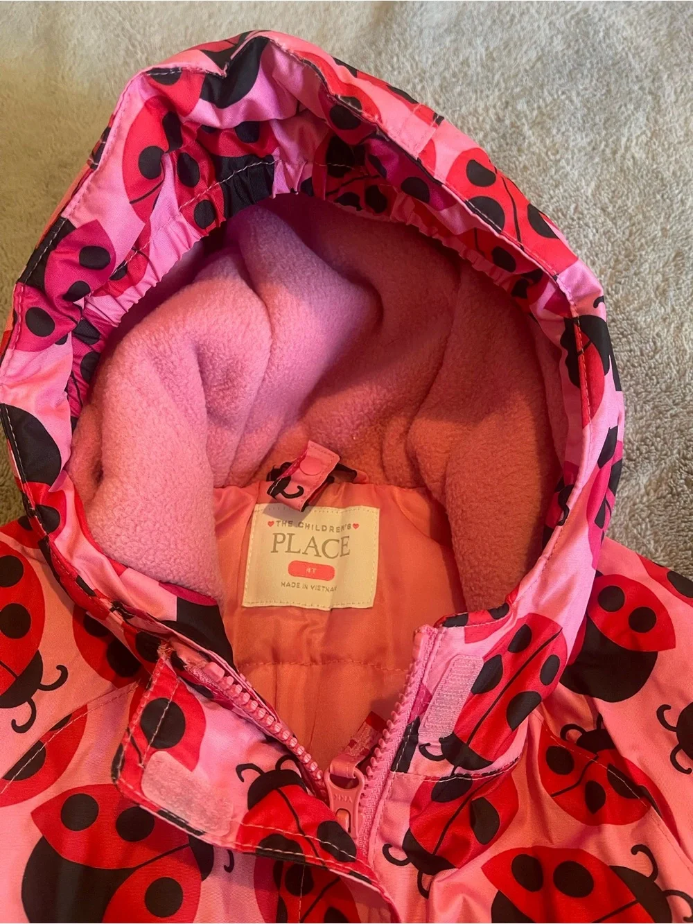 The Children's Place Pink & Red Ladybug Hooded Puffer Jacket